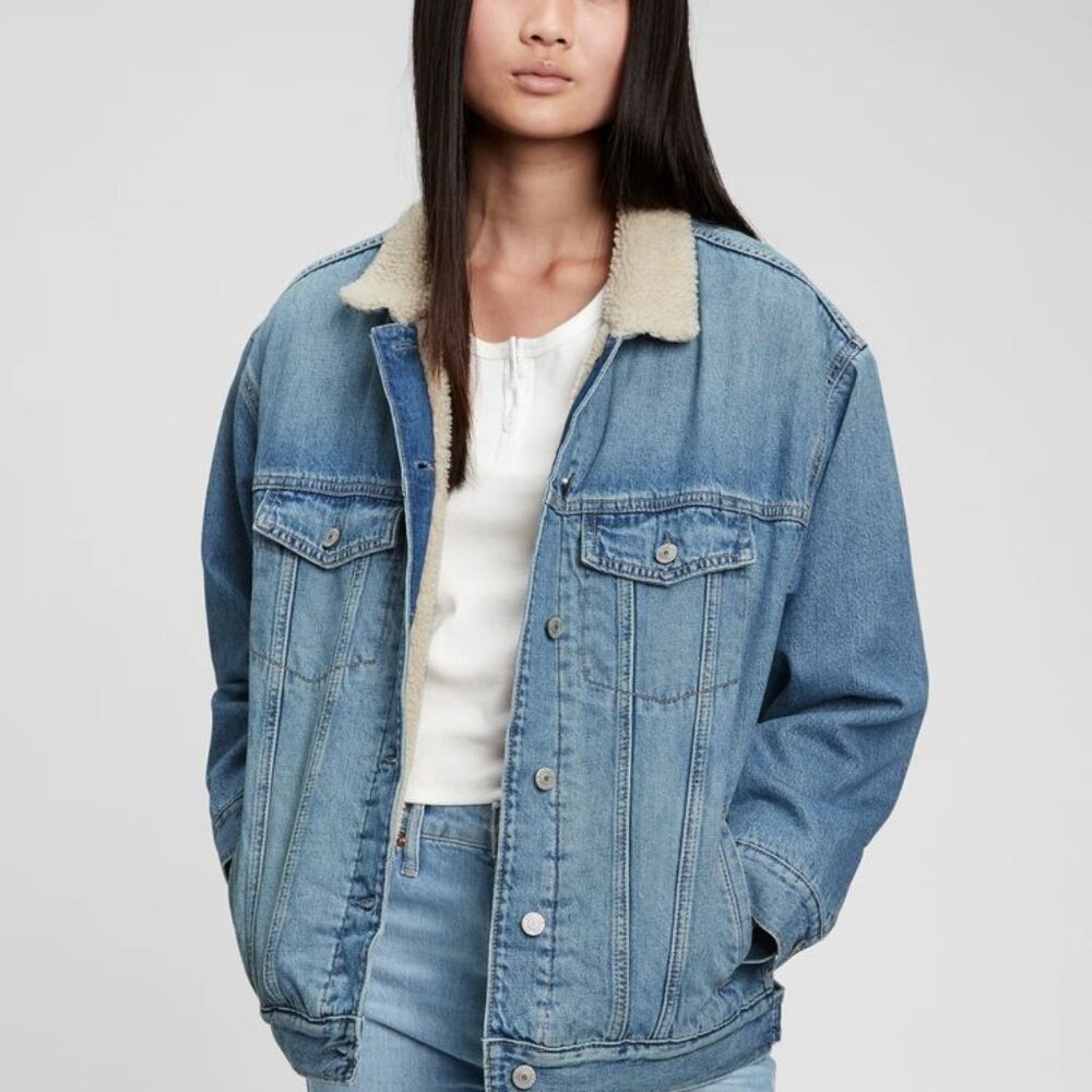 GAP Kids Sherpa Lined Denim Jacket, Girl Size 8 Teens/Tweens